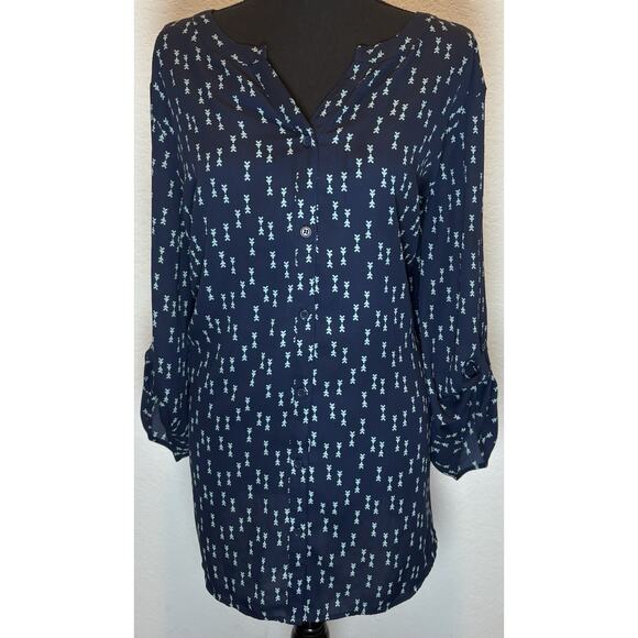 Catherines Blue Button-Up Tunic Top Blouse Roll Tab Sleeves Size 2X - Picture 1 of 4